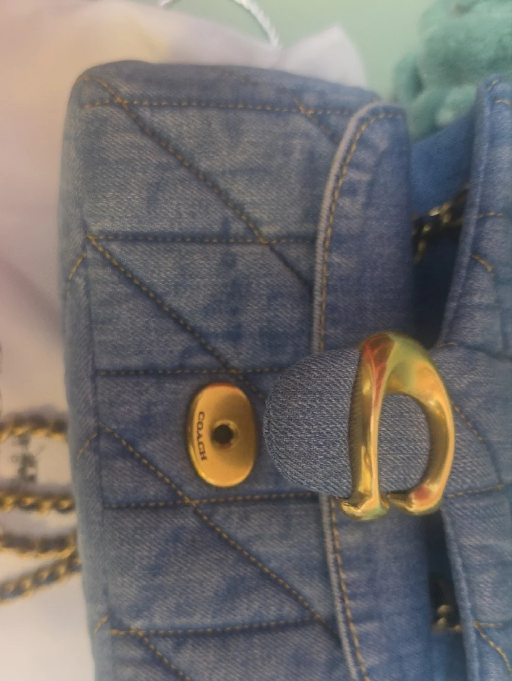 Coach Quilted Tabby 20 Denim Shoulder Bag with Brass 'C' - Blue Denim - Picture 12 of 16